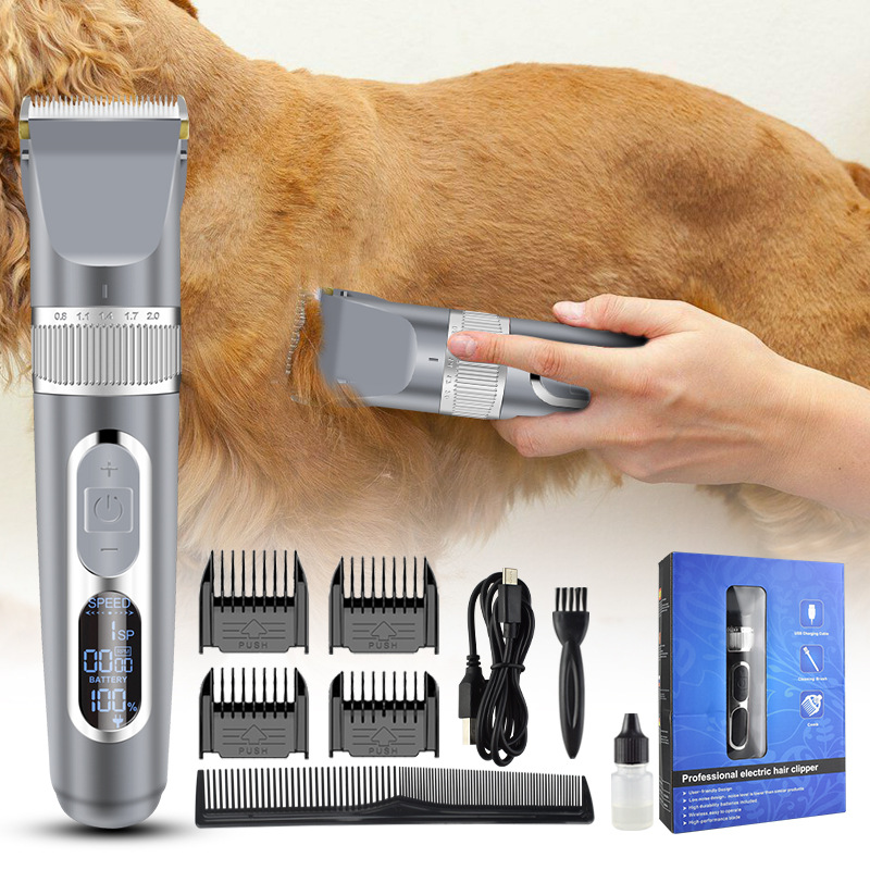 亚马逊新品液晶显示宠物剃毛器USB充电狗狗猫咪电推剪电动理发器