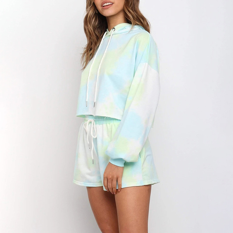 Tie-Dye Hooded Long Sleeve Sweatshirt Set NSGE37846