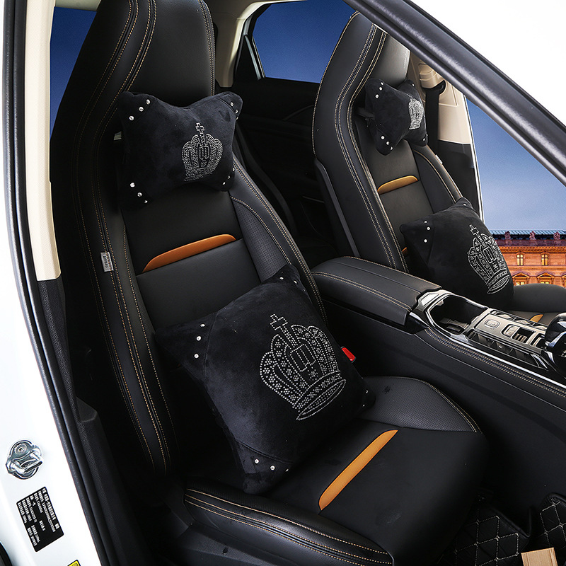 汽車腰靠套裝DAD燙鑽皇冠頭枕抱枕腰靠車用座椅護頸枕頭四季通用