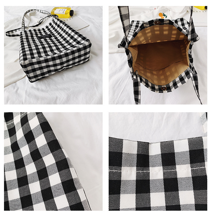 Women's Fashion Plaid Canvas Shopping Bags display picture 4