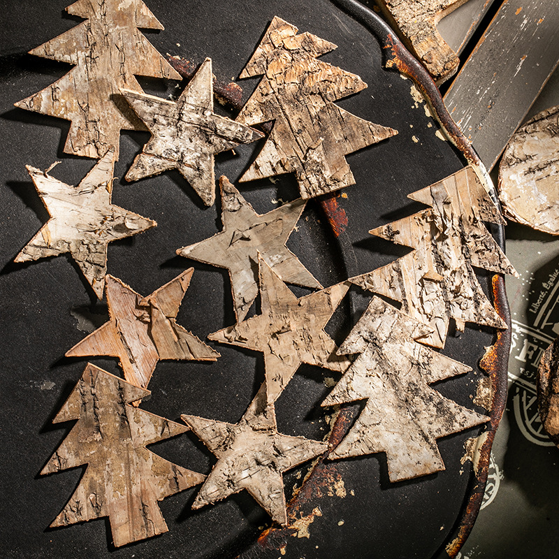 Artesanías de corteza de tronco Jardín europeo creativo de Navidad alce pentagramas amor accesorios de árbol de Navidad