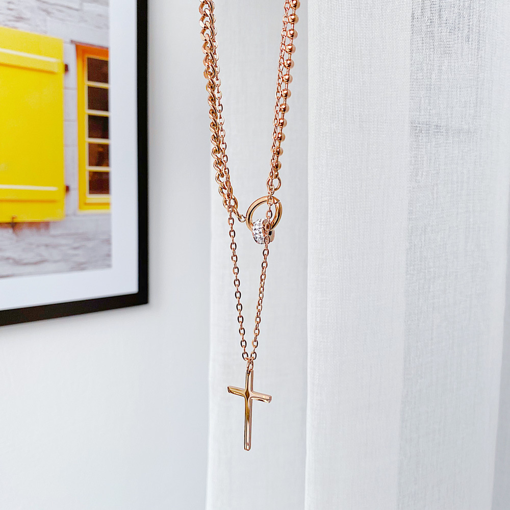 Retro Cross Double Titanium Steel Necklace display picture 2