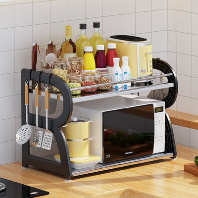 不锈钢厨房置物架微波炉烤箱架子家用双层台面桌面电饭锅收纳支架|ru