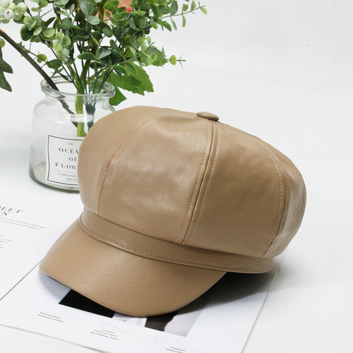 Beanie autumn winter British leather octagonal hat duckbill hat Korean trendy versatile artist hat Korean version Bumblebee felt hat