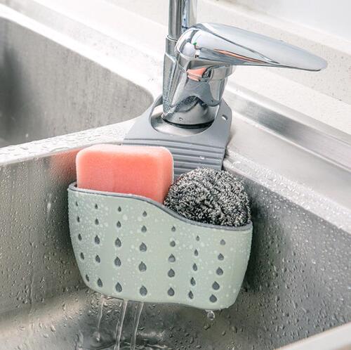 Sink drain hanging bag kitchen storage rack adjustable snap faucet sponge double layer drain hanging basket