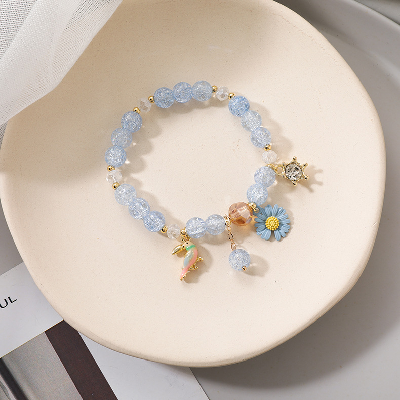 Summer Sweet Mori Style Daisy Flowers Birds Popcorn Crystal Bracelet Ladies Girls Gift Single Circle Bracelet Jewelry display picture 4