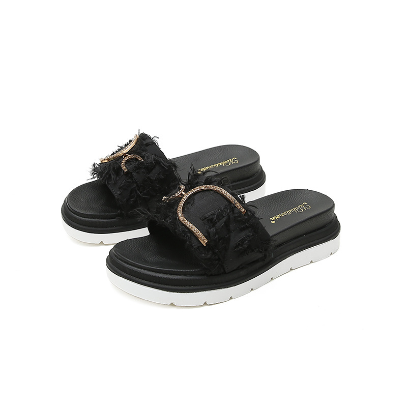 Vasaros paplūdimio basutės ir šlepetės moterims, avinčios storapadžius madingus „Tide Net Red Muffin 2023“ naujus plokščiapadžius šlepetes_voghion.com