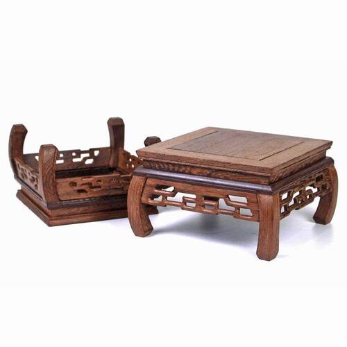 Solid wood ornament base chicken wing wood curved feet square purple clay pot rare jade stone flower bonsai wooden base base