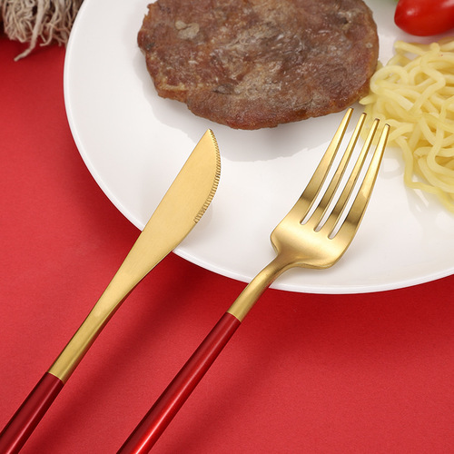 Cross-border 304 stainless steel Portuguese tableware set knife, fork and spoon round handle thick Western tableware Nordic hotel steak knife