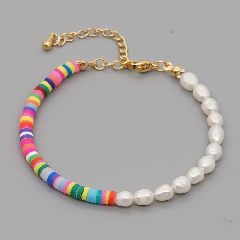 Hot Style Retro Tide With Letter Bracelet Beach Style Natural Pearl 4mm Colored Soft Clay Jewelry Wholesale Nihaojewelry display picture 1