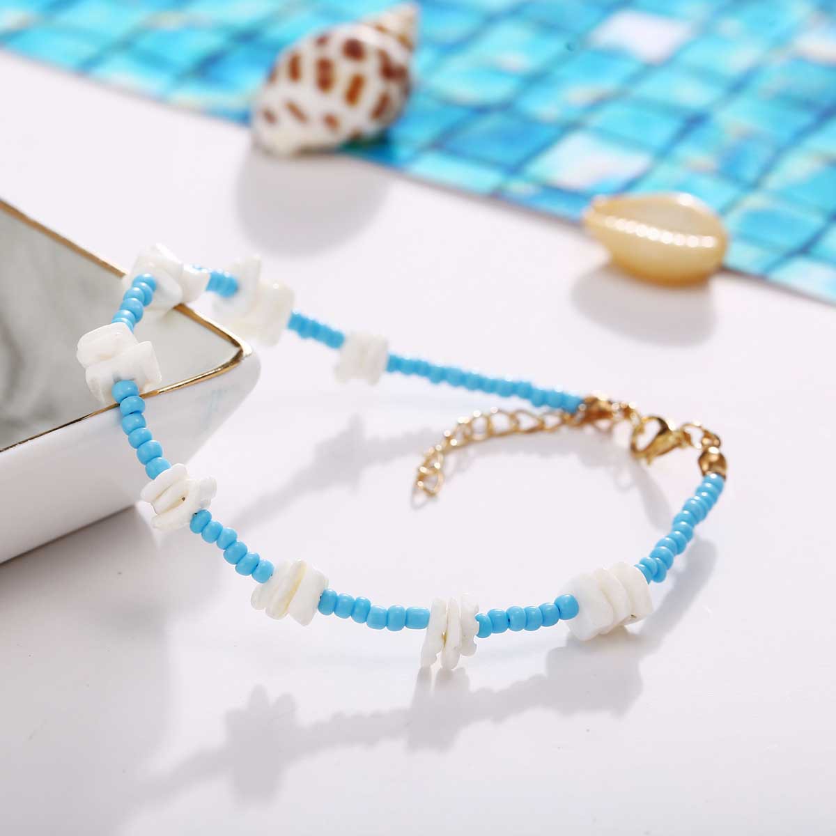 New Broken Shell Hit Color Bead Anklet Retro Simple Blue Anklet display picture 8