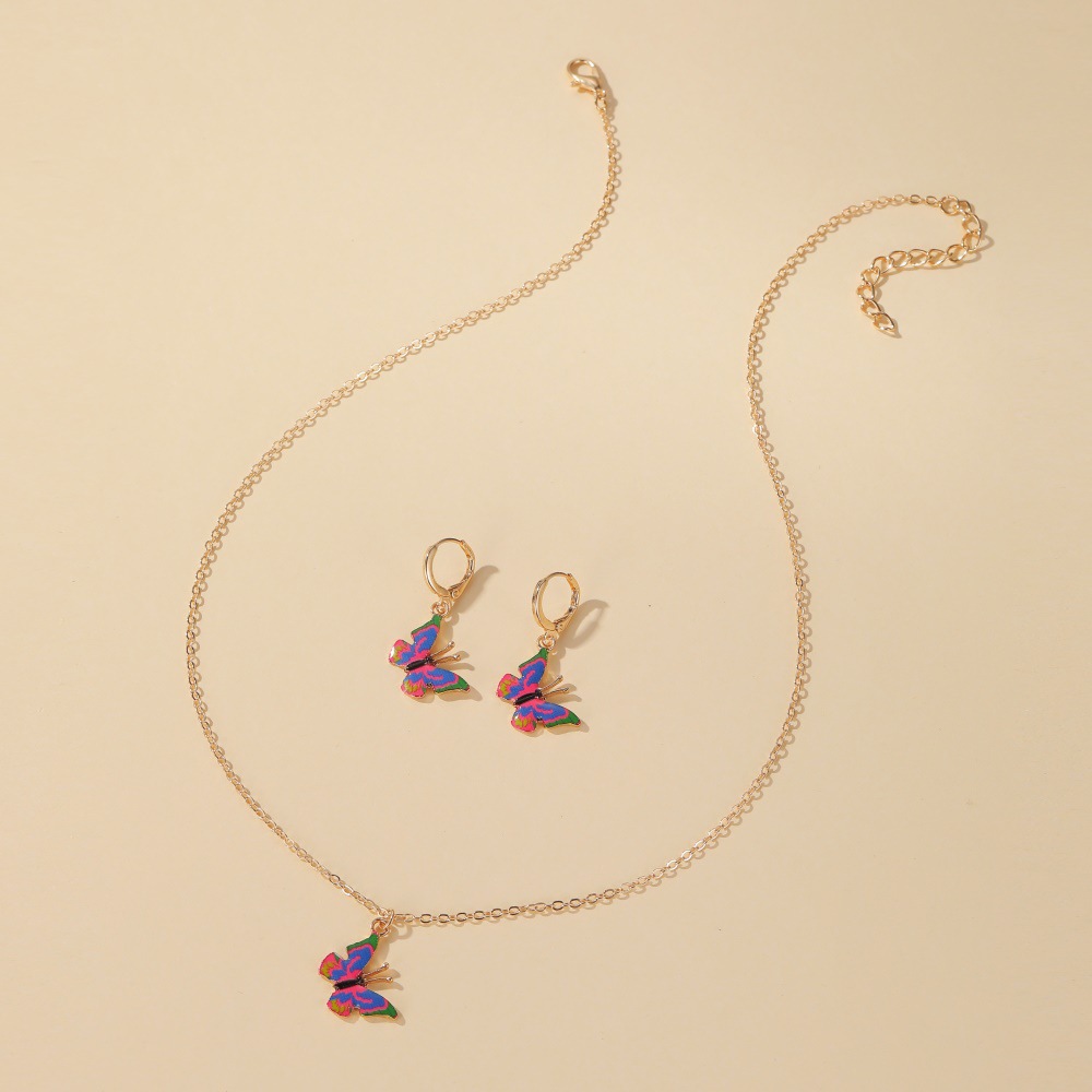 Colorful Butterfly Suit Jewelry Dream Butterfly Necklace  Two-piece Jewelry Wholesale Nihaojewelry display picture 6