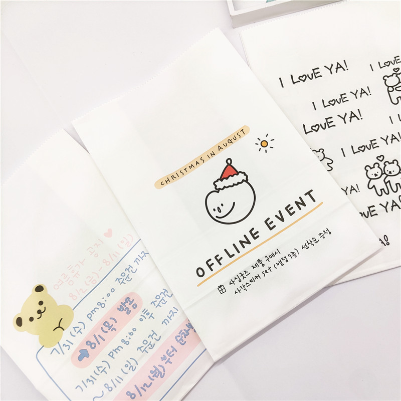 韩国ins卡通可爱小熊彩色印花礼品袋子面包袋方底立体白色包装袋