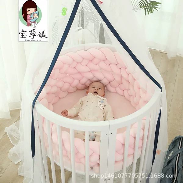Crib Round Bed Children's Bed Pine Lapable Diaper Table with Mosquito Net Solid Wood with Guardrail Baby Splicing Big Bed