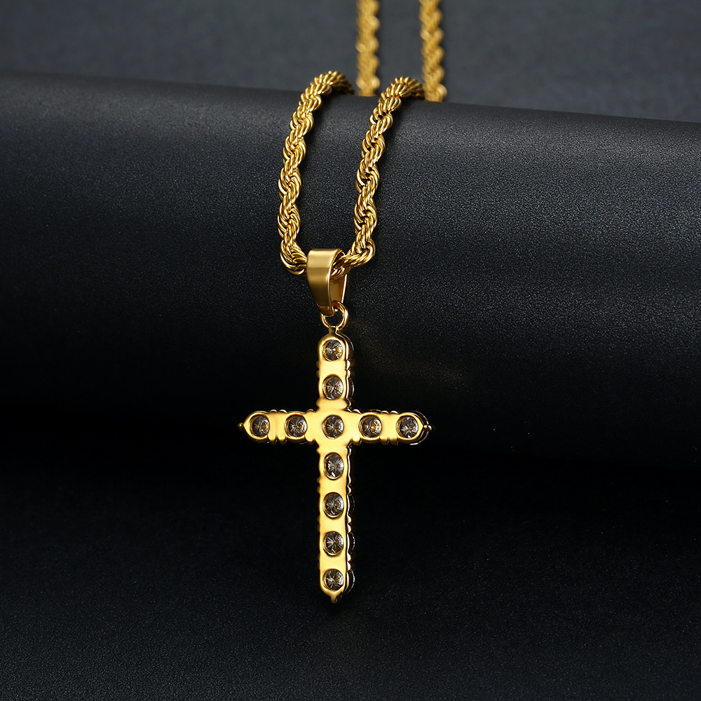 Titanium Steel Chain Material 1 Piece Quantity Street Occasion Titanium Steel Material Hip-hop Cross Titanium Steel Inlay Artificial Gemstones Men's Pendant Necklace