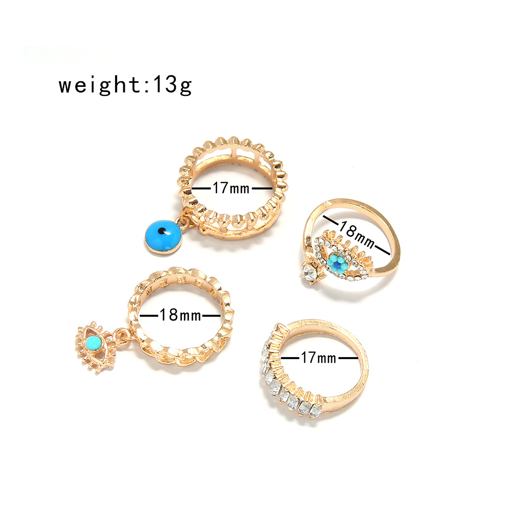 Punk Demon Eyes Rhinestone Color Drop Oil Hollow 4-piece Ring Wholesale Nihaojewelry display picture 1