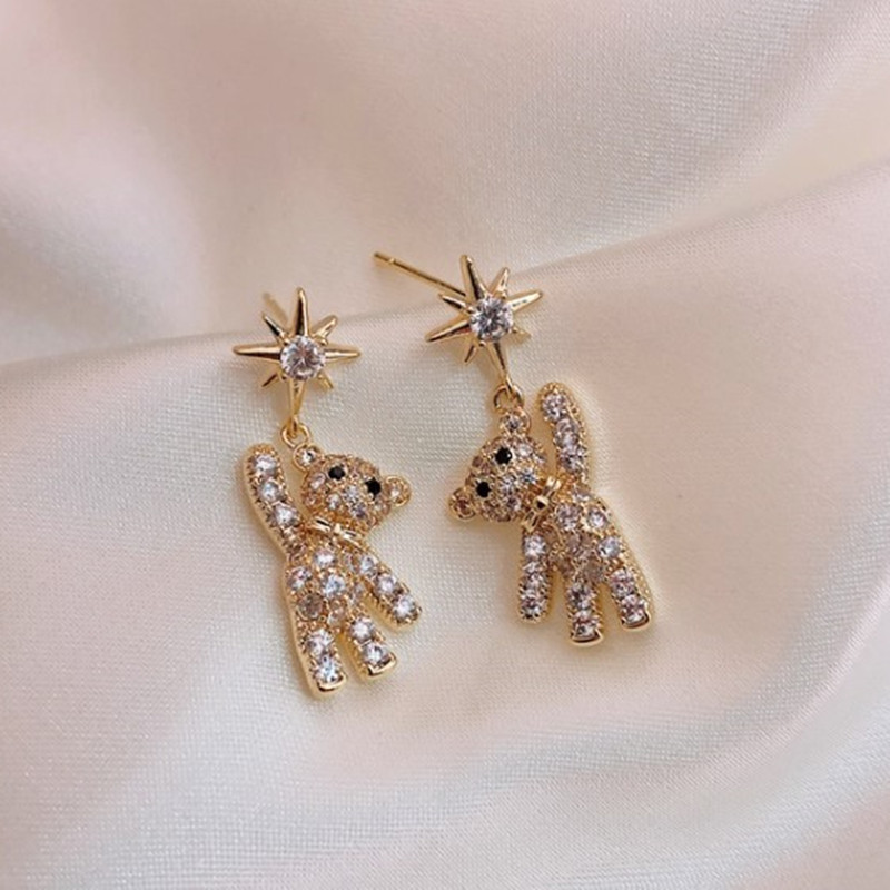 Plating, Inlay Design 1 Pair Cute Streetwear Bear Plating Inlay Alloy Artificial Gemstones Drop Earrings