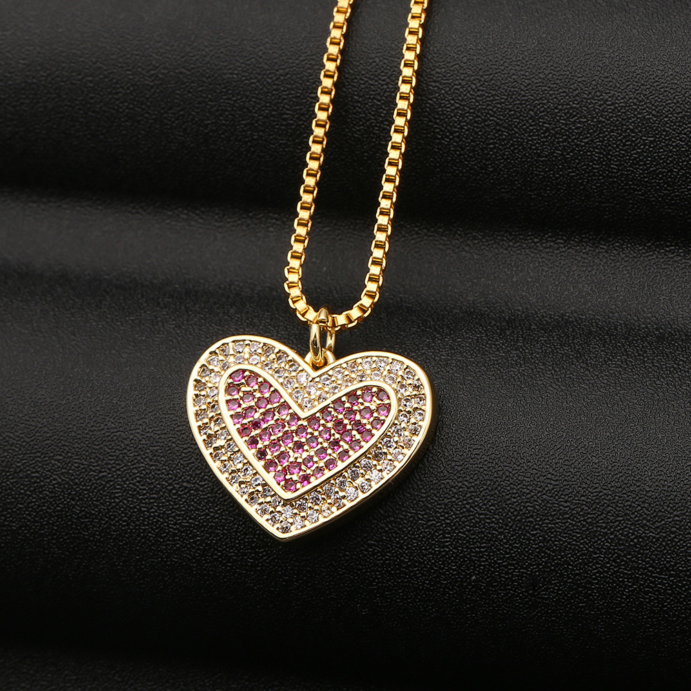 Fashion Heart-shape Copper Inlaid Zircon Necklace Wholesale display picture 4