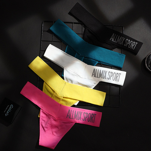 European and American style underwear sexy seamless sports fitness letter deep V wide waist low waist seamless briefs thong