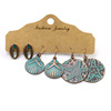 Retro metal earrings, set with tassels, boho style, flowered, 3 pair