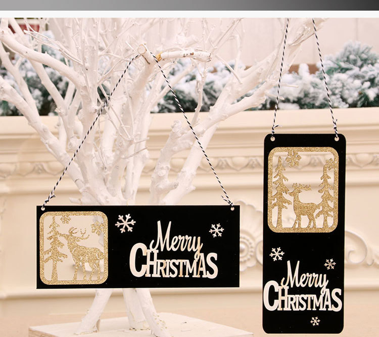 New Black Gold Christmas Wooden Three-dimensional Door Hanging Welcome Hollow Card  Wholesale display picture 8