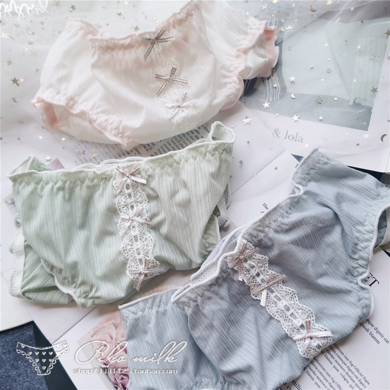 【80-125】1654 Milk Tea Series # Cute Hip-Hugging Lace Bow, Very Elastic and Cute Women's Underwear