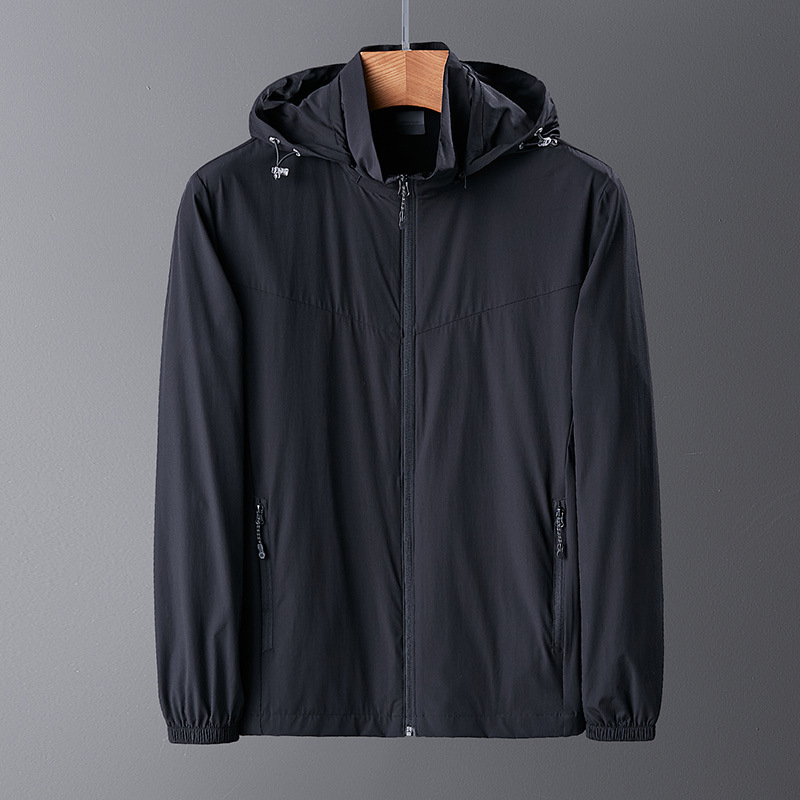 夏季防水速幹風衣戶外運動彈力防曬衣立領可拆卸連帽冰感空調衣