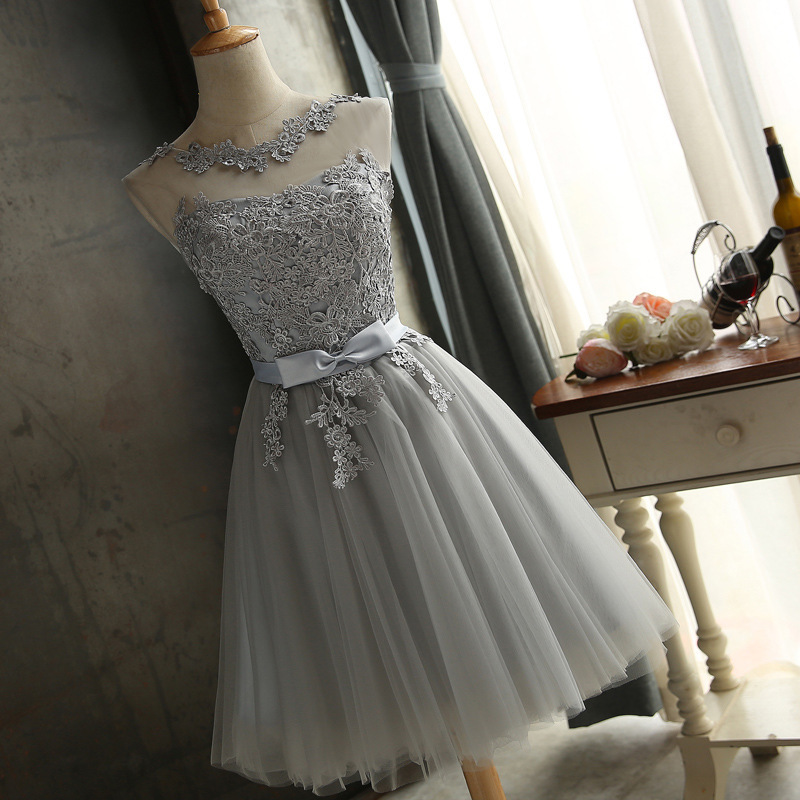 European and American Cross-border Hot Bridesmaid Dress Sisters 2022 New Grey Short Banquet Evening Dress Prom Dress Women European and American Cross-border Hot Bridesmaid Dress Sisters 2022 New Grey Short Banquet Evening Dress Prom Dress Women