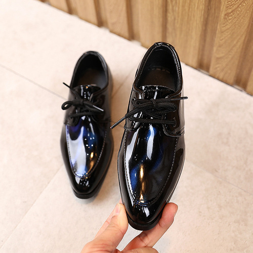 Boys' leather shoes spring and autumn  British style fashion low-heeled student performance shoes children's pointed toe lace-up leather shoes