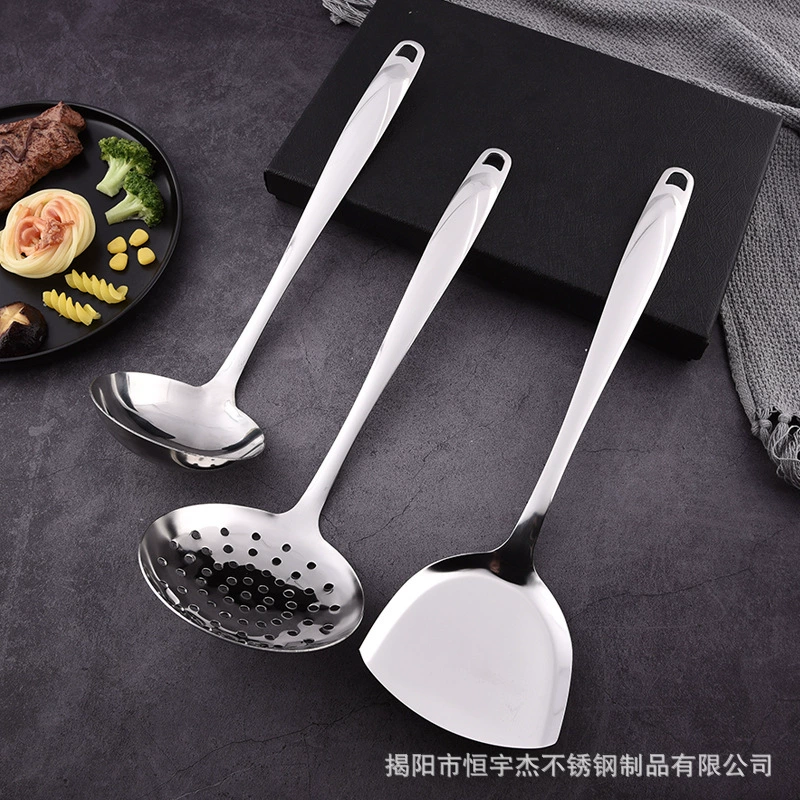 Wholesale 201 stainless steel cooking spatula household restaurant hot pot colander soup spoon spatula set kitchen utensils
