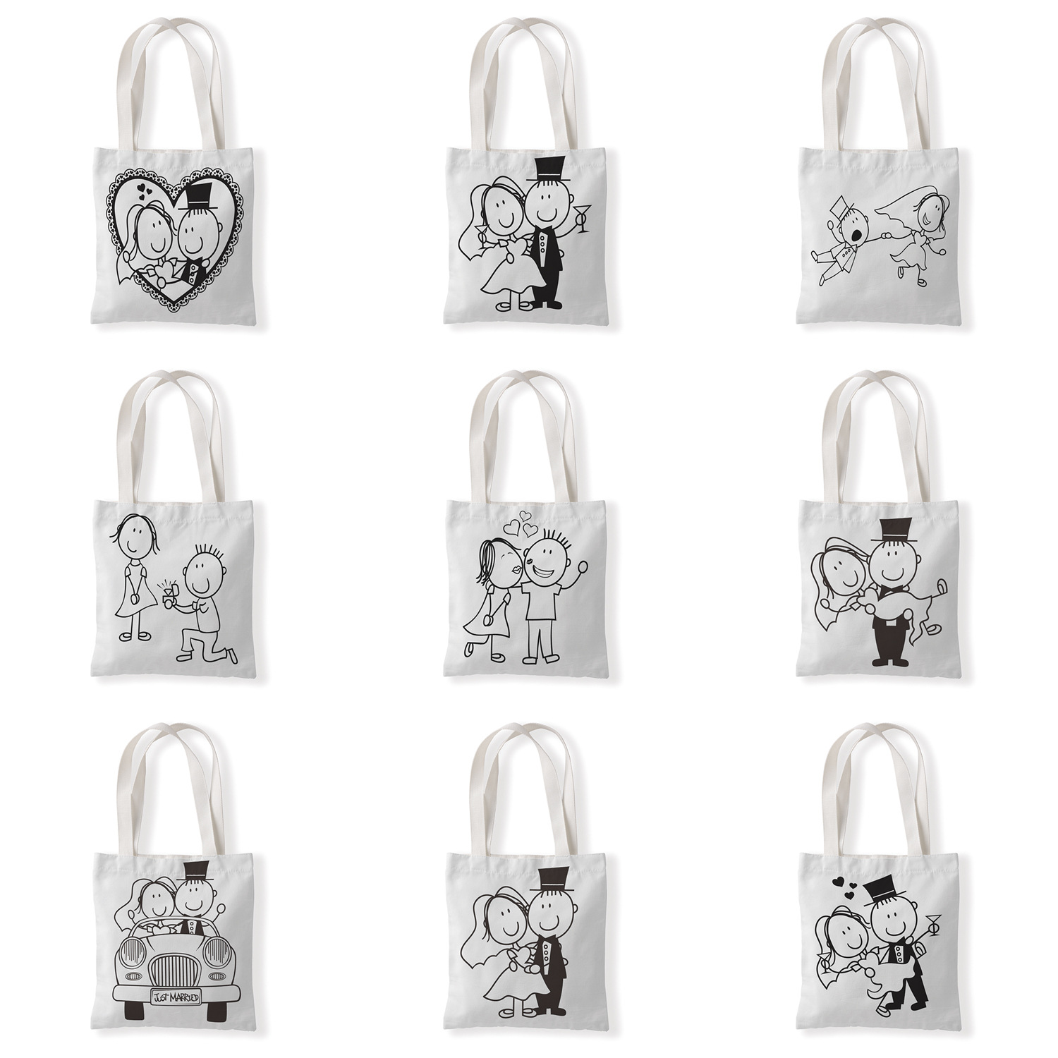 爱情婚礼创意彩印印花帆布袋单肩学生小手拎包零钱袋休闲百搭女包