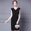 Summer Hepburn style small black skirt V-neck waist slim vest skirt