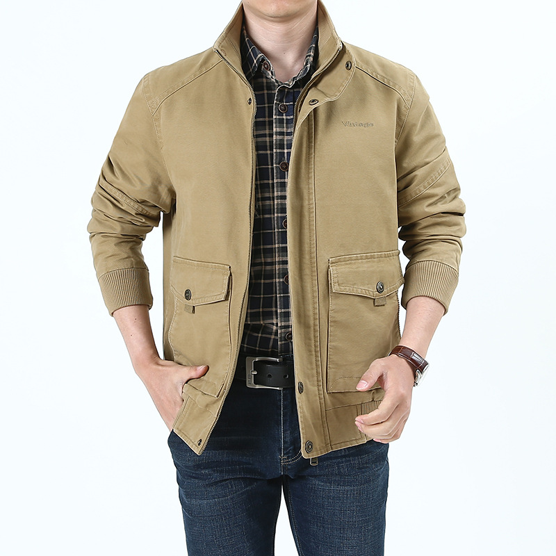 Amazon hombres primavera y otoño hombres chaqueta casual soporte collar multi-bolsa papá chaqueta delgada superior transfronteriza