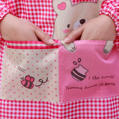 Cartoon adult apron for men and women, household kitchen anti-dirty and oil-proof long-sleeved smock with logo printing.