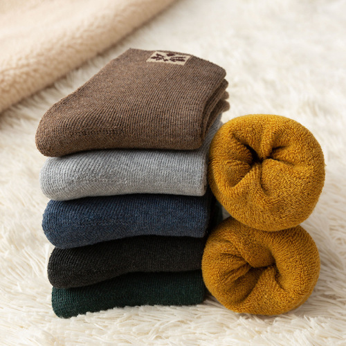 Men's Clog Winter Japanese Thick Fleece Cotton Socks, Fashion Long Floor Socks, Warm Trendy Sports Socks