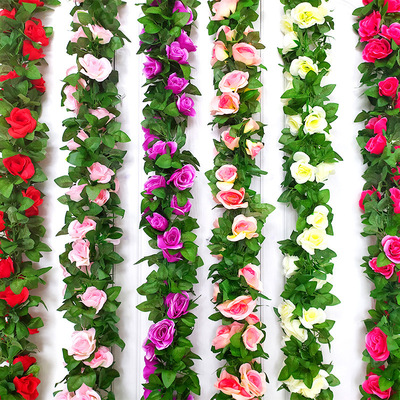 Simulation flower vine Artificial flower rose Rattan air conditioner The Conduit Occlusion a living room suspended ceiling decorate Plastic Vine Twine wholesale
