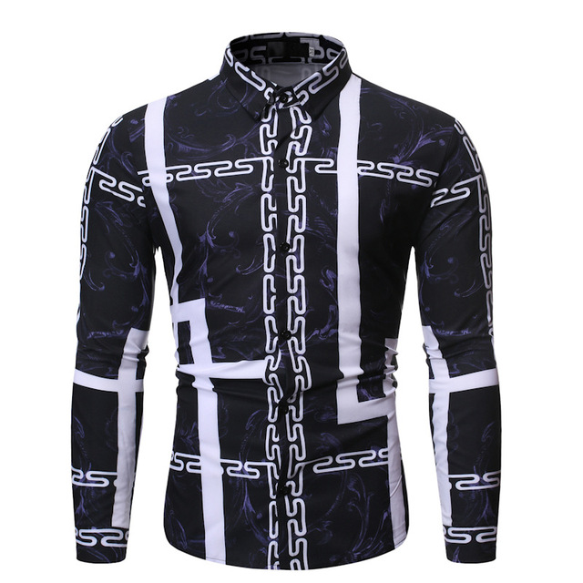 Fashionable casual Lapel men’s long sleeve flower shirt