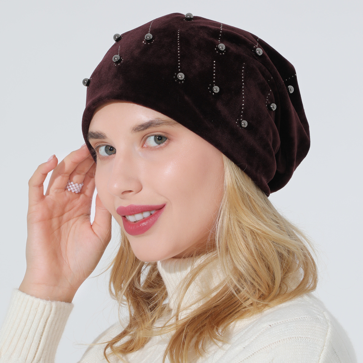 Damen Moonlight Hut Für Herbst Winter Samt Mit Strassbesatz_voghion.com