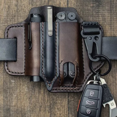 Genuine Leather Eagle Beak Buckle EDC Tactical Multi-Function Belt Cover Tool Cover Flashlight Cover Knife Cover Waist Hanging Leather Cover Hot Sale