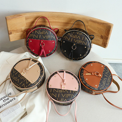 壹件代發女包2020新款網紅時尚撞色複古小圓包百搭單肩斜挎手提包