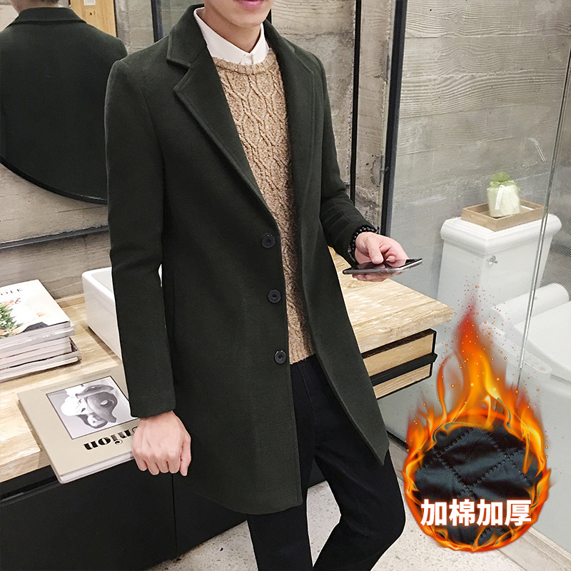 Gabardina de los hombres de longitud media SLIM-Fit estilo coreano otoño 2022 Nuevo abrigo de lana de los hombres otoño e invierno abrigo de lana de moda image 4