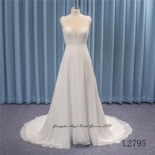 外贸出口品牌代工经典V领A摆轻盈修身海滩旅拍小拖尾婚纱