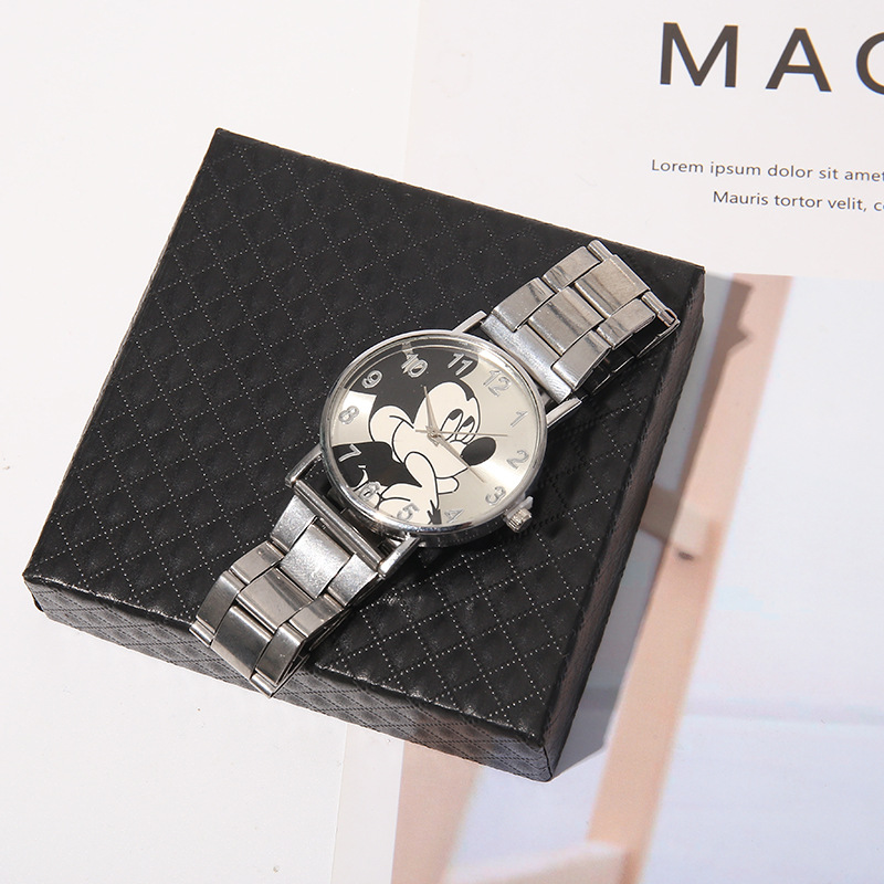 Mickey Steel Band Watch Cartoon Student Watch Casual Cute Minnie Alloy Mesh Band Digital Quartz Watch for Kids