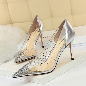 7818-1 han edition fashion sexy high-heeled shoes high heel nightclub with shallow pointed mouth transparent hollow out 