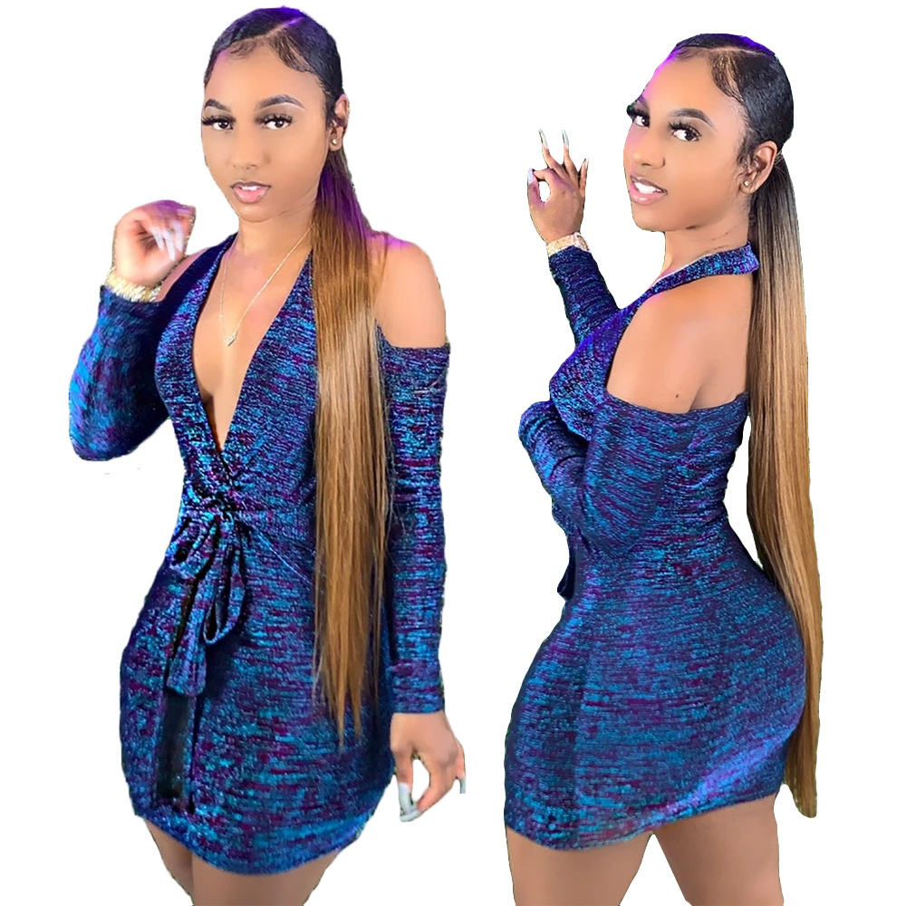 DY6631欧美个性女装亚马逊独立站新款面料升级性感V领连衣裙 夜店