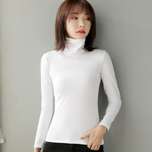 秋冬新款高领堆堆领打底衫女纯棉长袖t恤基础款纯色内搭一件代发