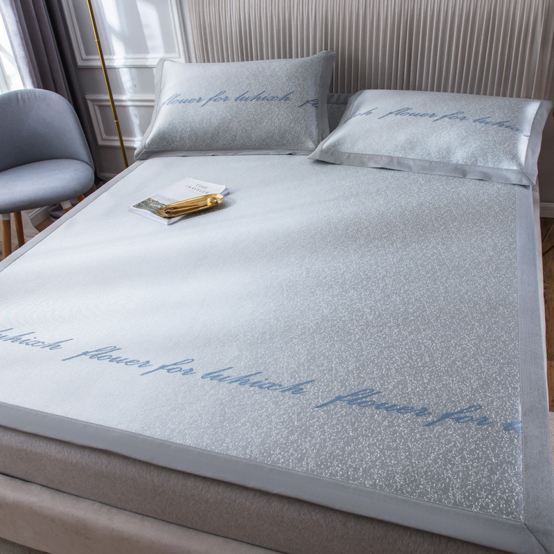 纯色夏季凉席冰丝席三件套欧式提花加厚席子折叠可水机洗一件代发|ms