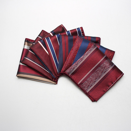 Factory direct supply of men's suit pocket square, wedding groomsmen, wedding host burgundy striped polka dot square towel