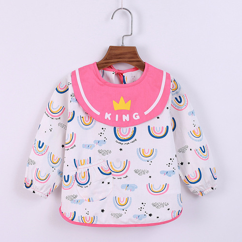 Baby overall spring and autumn pure cotton waterproof thin children's eating coat for boys apron for girls reverse dress baby bib