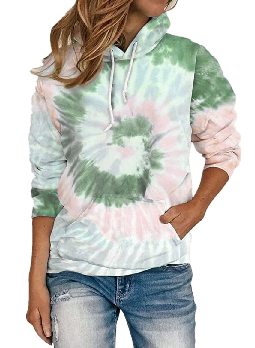 Loose Tie-Dye Printed Hooded Long-Sleeved Sweater NSYF858